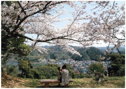 城山の桜と松原湾