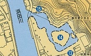 現代の地図でみる茶屋と庭園と船蔵