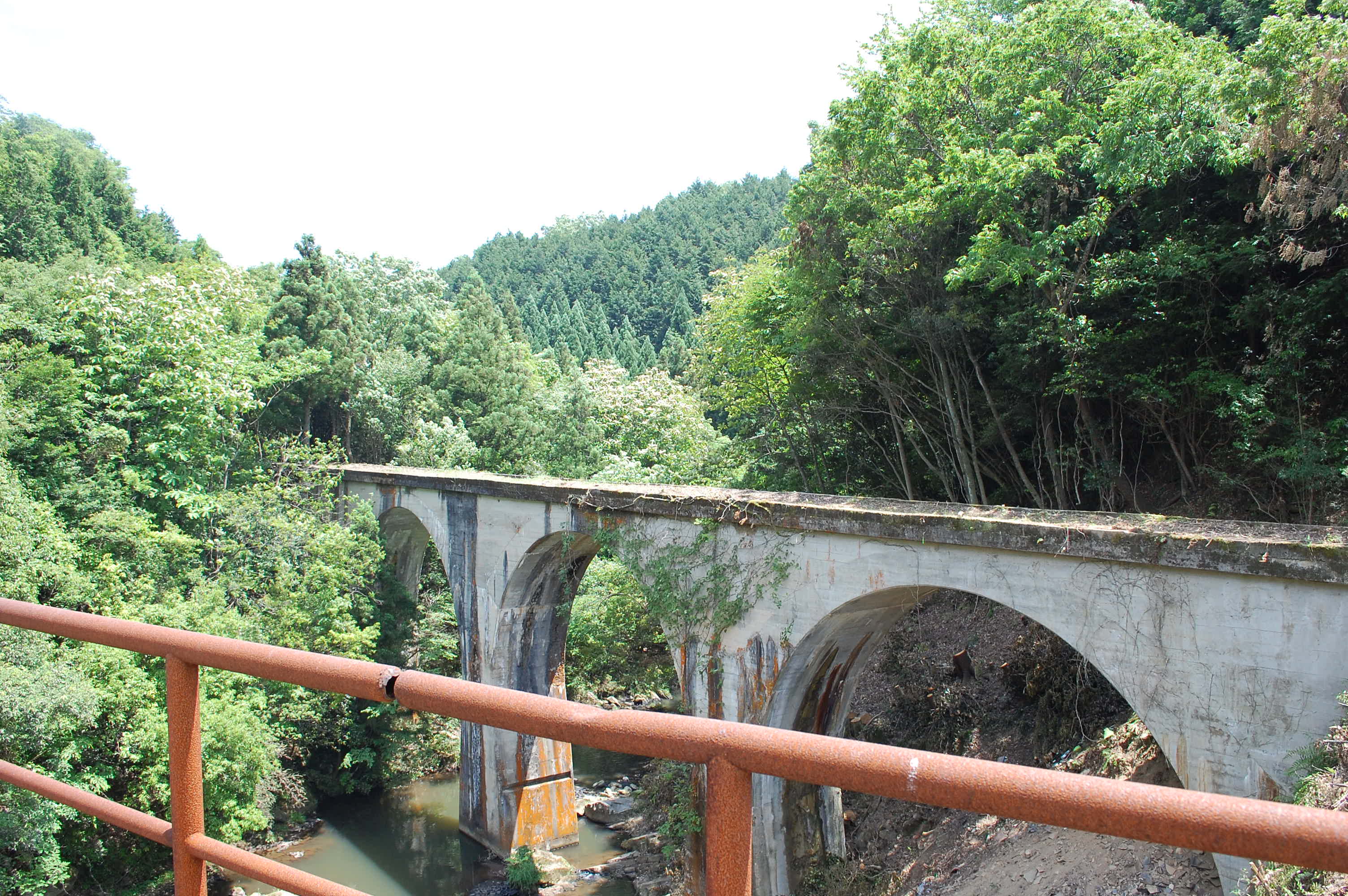 第一下府川橋梁から４連アーチ橋をのぞむ