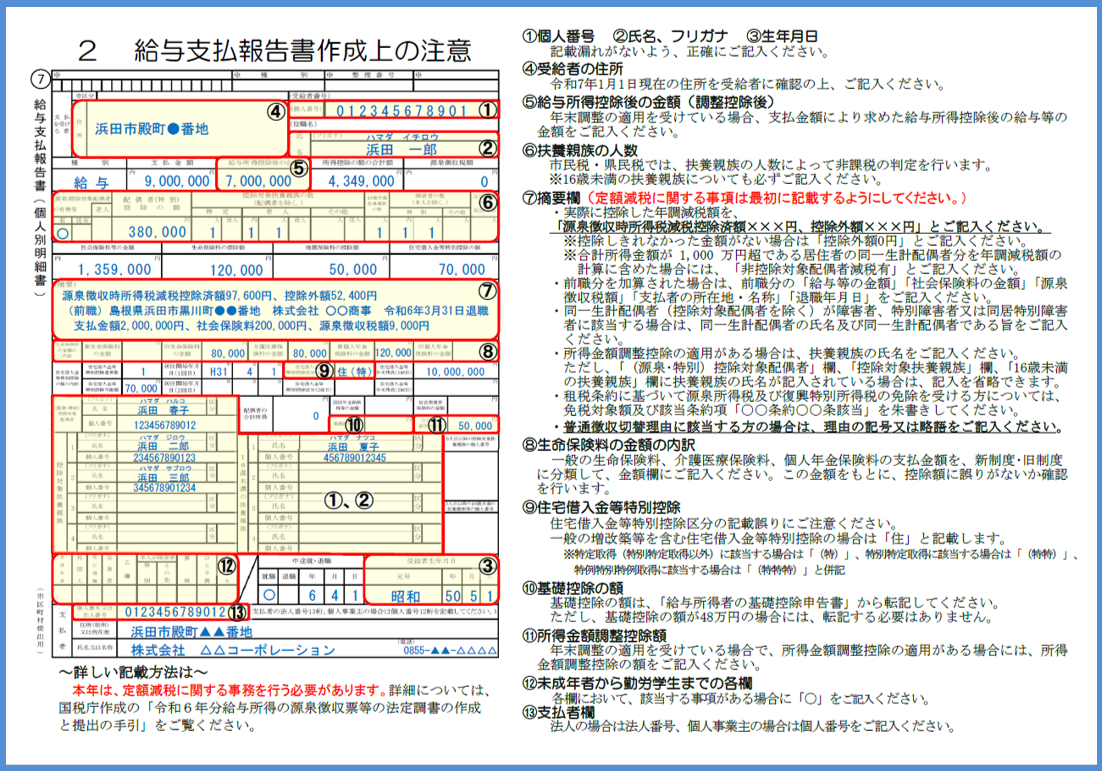 給与支払報告書の記載留意点