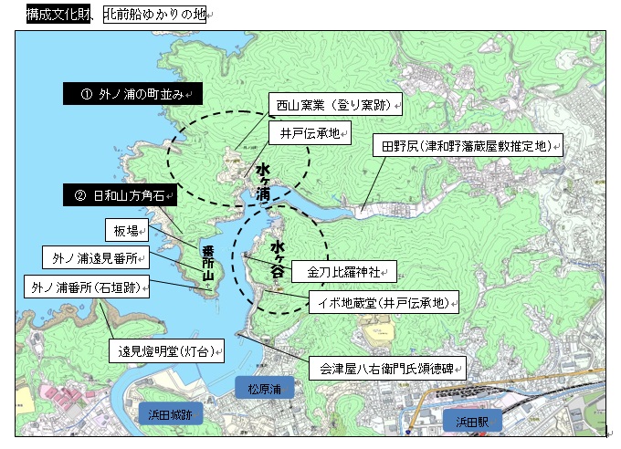 認定文化財や周辺史跡の位置図
