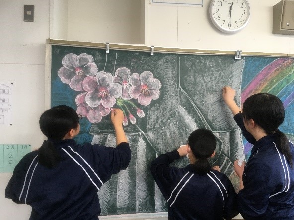 ３ ６ ３年生黒板アート 卒業を前にして 弥栄中学校